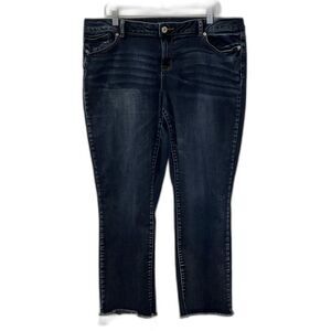 Maurices Womens Raw Hem Stretch Blue Jeans Skinny Embroidered Pocket Sz 15/16